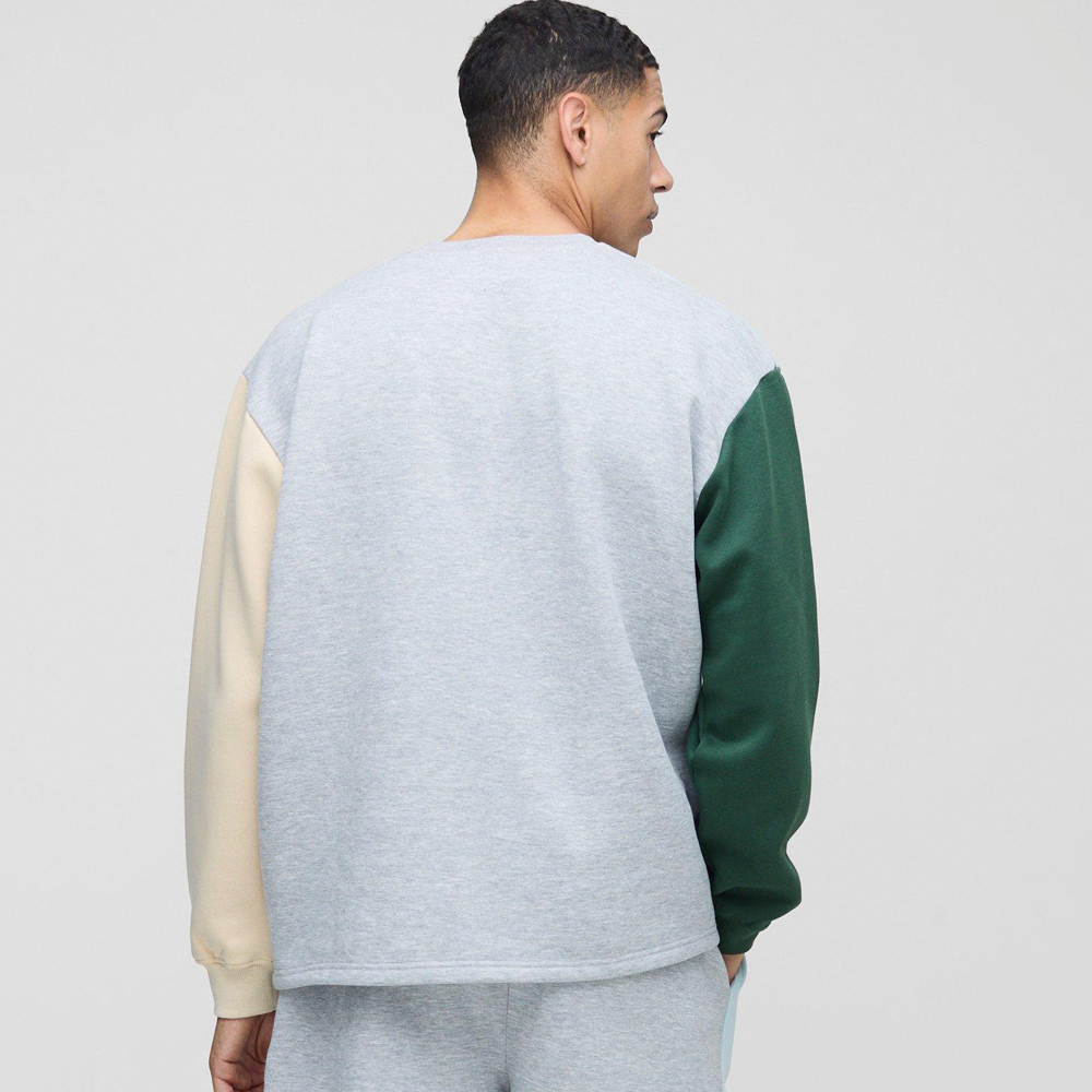 Oversized Man Colour Block Zip Funnel Neck Sweatshirt - Image 2