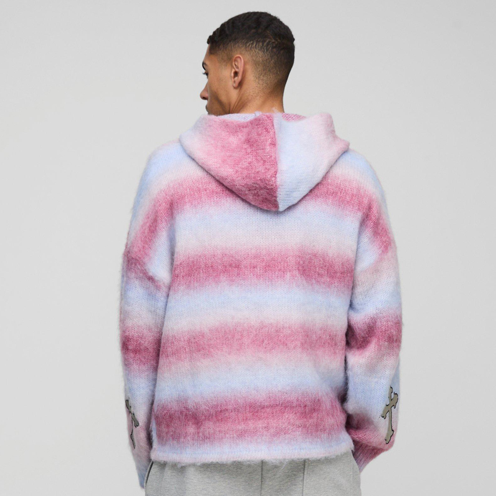 Oversized Boxy Cross Embroidered Zip Through Hoodie - Image 2